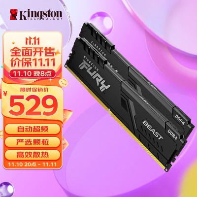 金士顿 (Kingston) FURY 32GB(16G×2) DDR4 3200 台式机内存条 Beast野兽系列 RGB灯条a43