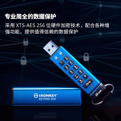 金士顿（Kingston）8GB USB3.2 Gen1 U盘 IKKP200 256位AES硬件数字加密a43