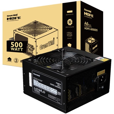 长城（Great Wall）HOPE-6000DS电源额定500W+长城阿基米德9白色宽体机箱360水冷位a47