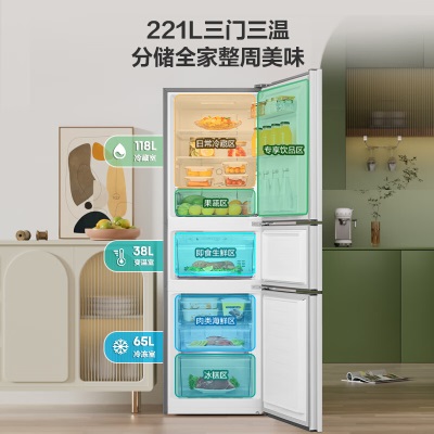 海信（Hisense）小冰箱小型家用 三开门白色电冰箱 221升 净味低音节能省电 风冷无霜 小户型租房用BCD-221WYK1Da50