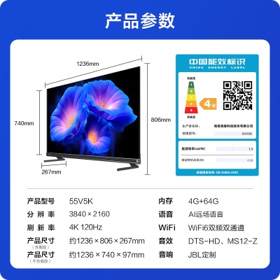 Vidda海信 55V5K+VM5K-T麦克风 家庭KTV娱乐体验套装 杜比音画a50