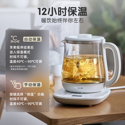 小熊（Bear）养生壶 煮茶壶 烧水壶 可拆卸茶篮煮茶器多段保温迷你玻璃花茶壶电热水壶1.5L电水壶a57g