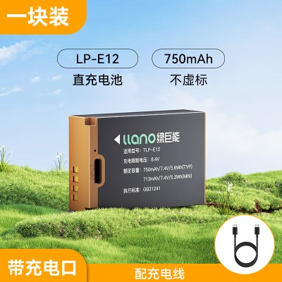 绿巨能（llano）佳能LP-E12相机电池m50充电电池M2/M200/M100/M10/100D微单数码相机Type-C直充口电池a60