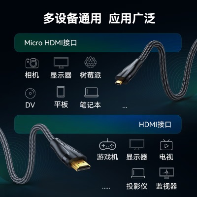 绿巨能（llano）Micro HDMI转HDMI 双向高清连接线 4K/60HZ 笔记本电脑平板相机连接显示器电视投影仪a60