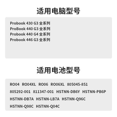 绿巨能（llano）适用惠普 Probook430 G3 440 G4 446 G3 RO04笔记本电池 4芯a60